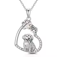 wholesale 925 Sterling Silver Dog and Cat Heart with Paw Prints Pendant Necklace-Dog