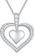 wholesale 925 Sterling Silver Double Layered Cubic Zirconia Open Heart Pendant Necklace for Women-0-0