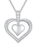 wholesale 925 Sterling Silver Double Layered Cubic Zirconia Open Heart Pendant Necklace for Women-0-0