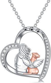wholesale 925 Sterling Silver Angel and Puppy Heart Pendant Necklace for Women Girls Pet Lover Gifts-Angle Dog