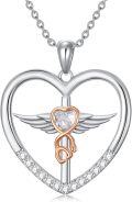 wholesale 925 Sterling Silver Heart-Shaped Caduceus Pendant Necklace for Vets and Nurses-0-0