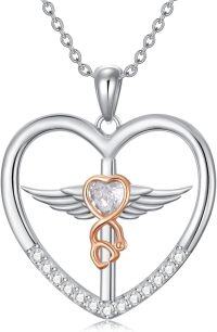 wholesale 925 Sterling Silver Heart-Shaped Caduceus Pendant Necklace for Vets and Nurses-03-Angel Wings