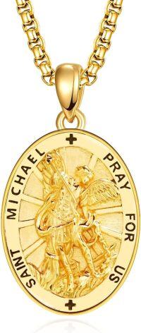 wholesale Gold 925 Sterling Silver St Michael's Prayer Medal Necklace Pendant-11a-St Michael-Gold-11a-St Michael-Gold