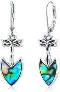 wholesale 925 Sterling Silver Paua Shell Drop Earrings with Lotus Flower Design-0-0