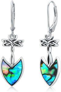 wholesale 925 Sterling Silver Paua Shell Drop Earrings with Lotus Flower Design-03-Dragonfly Celtic Leverback Earrings with abalone Shell
