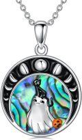 wholesale 925 Sterling Silver Halloween Ghost Necklace with Abalone Shell and Crescent Moons Pendant-0-0