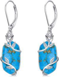 wholesale Sterling Silver Rose Flower Earrings with Natural Gemstone Fine Jewelry Gift for Her-Turquoise