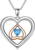 wholesale 925 Sterling Silver Blue Topaz and Cubic Zirconia Double Heart Pendant Necklace-0-0