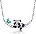 wholesale 925 Sterling Silver Green Crystal Panda Charm Necklace-0-0