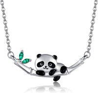 wholesale 925 Sterling Silver Green Crystal Panda Charm Necklace-Panda