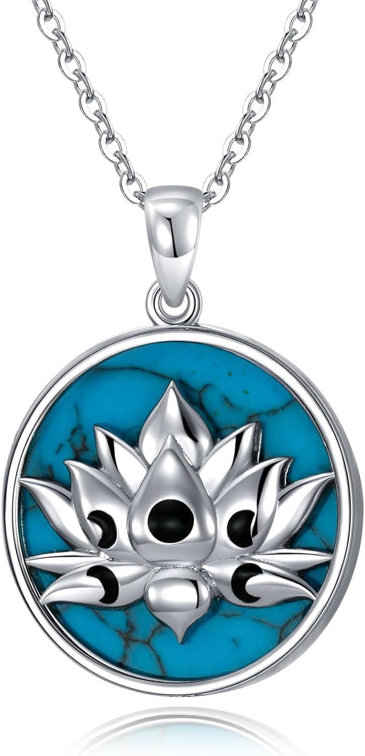 Sterling Silver Flower Necklace (Sunflower Lily Daffodil Lotus Daisy Rose Hibiscus Lavender Scottish Thistle Forget Me Not) Flower of Life Jewelry Gifts for Women-Lotus