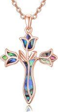 wholesale Rose Gold 925 Sterling Silver Abalone Shell Flower Cross Pendant Necklace for Women-0-0