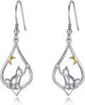 wholesale TOUPOP Cat Earrings For Women Sterling Silver Cat Dangle Drop Hooks Earrings Animal Jewelry Christmas Xmas Birthday Gifts For Her Women Mom Grandma -0-0