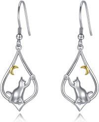 wholesale TOUPOP Cat Earrings For Women Sterling Silver Cat Dangle Drop Hooks Earrings Animal Jewelry Christmas Xmas Birthday Gifts For Her Women Mom Grandma -undefined
