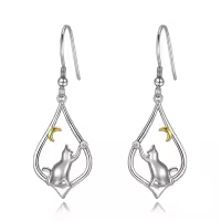 TOUPOP Sterling Silver Cat Dangle Drop Hook Earrings Animal Jewelry Gifts-undefined