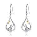 TOUPOP Sterling Silver Cat Dangle Drop Hook Earrings Animal Jewelry Gifts-0-0