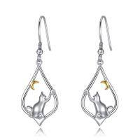 TOUPOP Sterling Silver Cat Dangle Drop Hook Earrings Animal Jewelry Gifts-undefined