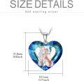 wholesale 925 Sterling Silver Heart-Shaped Pendant with Blue Crystal and Engraved Figures - Fashion  for Women Sisters & Friends-0-5