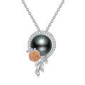 wholesale 925 Sterling Silver Black Freshwater Pearl with 3D Rose Pendant Necklace-0-0