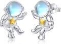 wholesale 925 Sterling Silver Moonstone Astronaut Stud Earrings Space Theme Gifts for Women Girls-0-0