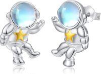 wholesale 925 Sterling Silver Moonstone Astronaut Stud Earrings Space Theme Gifts for Women Girls-B2-Astronaut hello