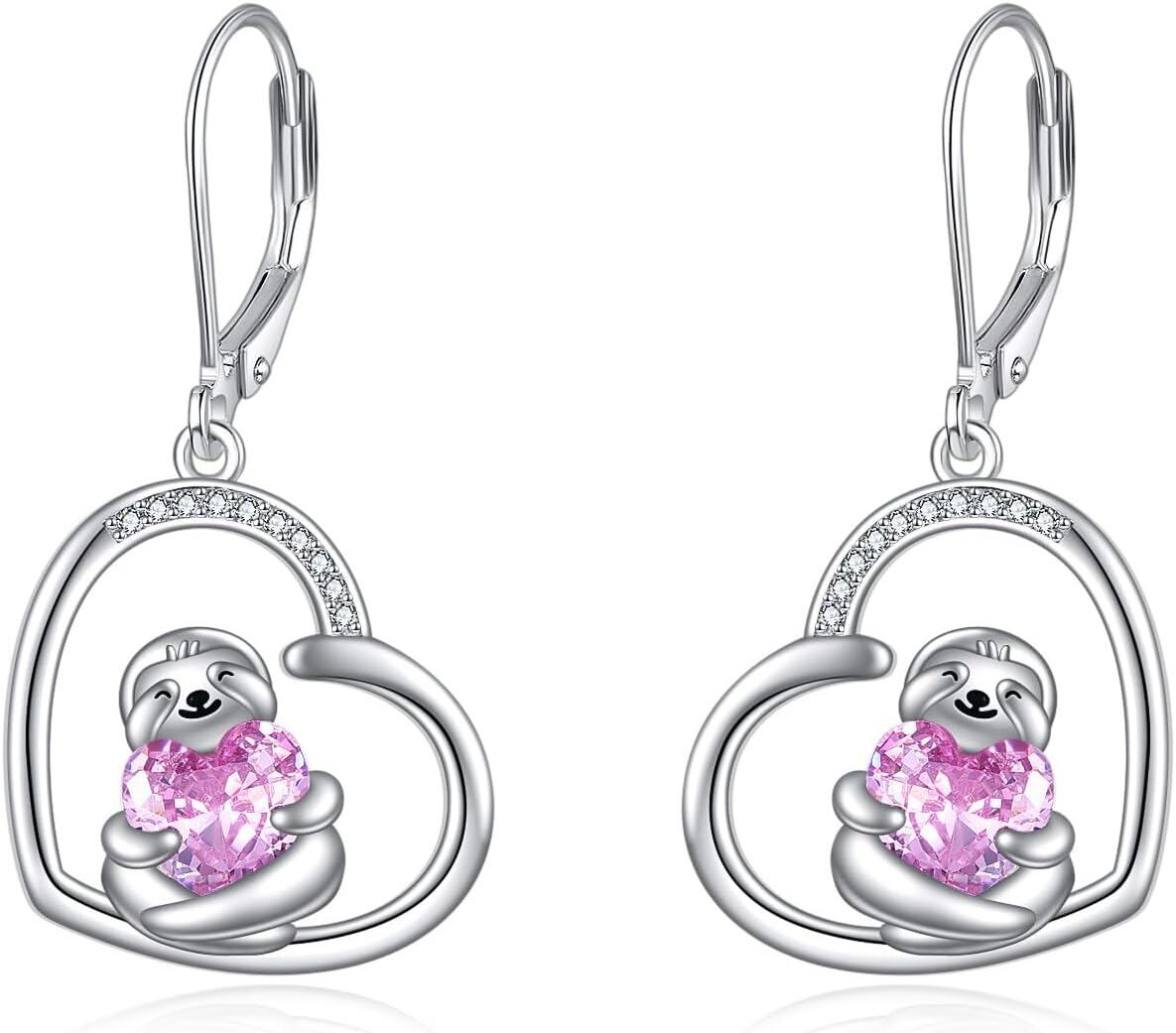  Sterling Silver Monkey Earrings Cute Animal Heart Dangle Jewelry Gifts for Women ( chars)-Sloth