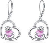 wholesale 925 Sterling Silver Sloth Heart Dangle Earrings - Cute Animal  for Her-Sloth