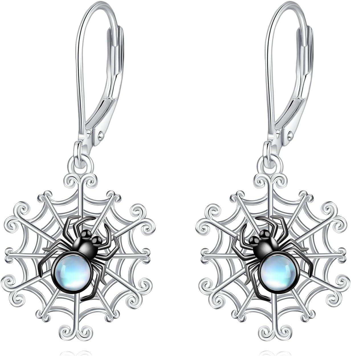 Sterling Silver Moonstone Bee Cow Dragonfly Earrings Animal Jewelry Gift-spider