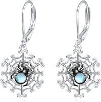wholesale 925 Sterling Silver Spider Web Moonstone Leverback Earrings Animal-spider