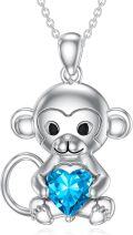 wholesale Metal Stone Monkey Pendant Necklace Birthstone Jewelry Gift for Women-0-0