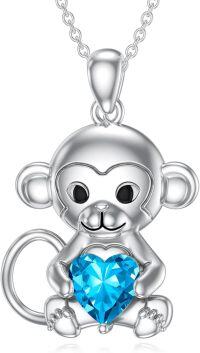 wholesale Metal Stone Monkey Pendant Necklace Birthstone Jewelry Gift for Women-December