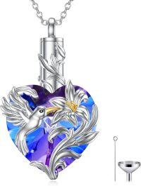 wholesale 925 Sterling Silver Heart-Shaped Hummingbird and Lily Cremation Jewelry Pendant with Funnel Set-Purple
