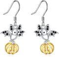 wholesale 925 Sterling Silver Bat on Pumpkin Halloween Dangle Earrings for Women Girls Gifts-0-0