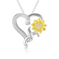 wholesale Gold-Plated 925 Sterling Silver Moissanite Sunflower Heart Pendant Necklace for Women-01 Cable Chain Style