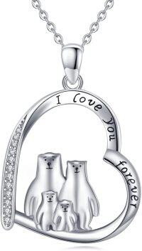 wholesale 925 Sterling Silver Polar Bear Family Necklace Gift for Mom Daughter Wife-Bear