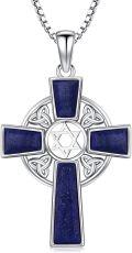 wholesale 925 Sterling Silver Lapis Lazuli Celtic Cross Trinity Knot Star of David Pendant Necklace-0-0