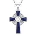 wholesale 925 Sterling Silver Lapis Lazuli Celtic Cross Trinity Knot Star of David Pendant Necklace-0-0