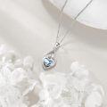 wholesale 925 Sterling Silver Heart-Shaped Pendant with Blue Crystal and Dancing Figures - Romantic Family Love Necklace Gift for Her-0-3