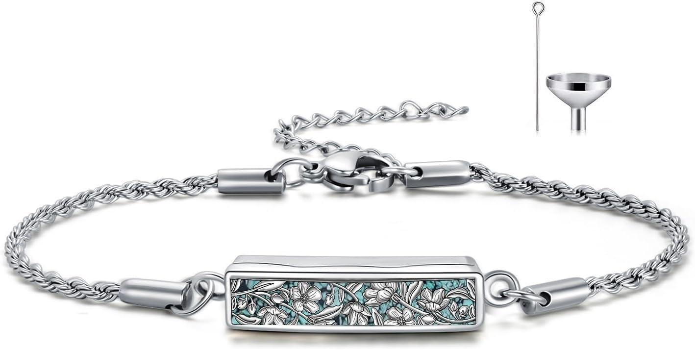 wholesale 925 Sterling Silver Turquoise Urn Bracelet with Hawthorn Flower and Daisy Design - Mother's Day Gift for Women-0-0