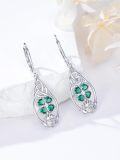 wholesale 925 Sterling Silver Emerald Clover Drop Earrings Luck Jewelry for Women Gifts USA-0-1