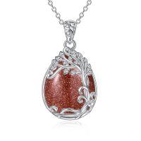 wholesale 925 Sterling Silver Filigree Teardrop Pendant Necklace for Women-JJ-Tree of Life Gold Sand Stone Necklace