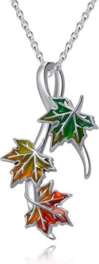 wholesale 925 Sterling Silver Multi-Color Enamel Leaves Pendant Necklace -Maple