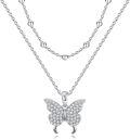 wholesale 925 Sterling Silver Butterfly Pendant Double Layered Chain Necklace for Women 18+2 inches-0-0