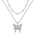 wholesale 925 Sterling Silver Butterfly Pendant Double Layered Chain Necklace for Women 18+2 inches-0-0