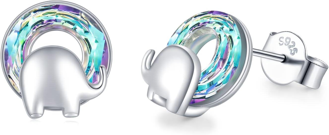 wholesale 925 Sterling Silver Rainbow Elephant Stud Earrings Gift for Women Girls Kids-0-0