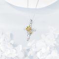wholesale 925 Sterling Silver Sunstone & Cubic Zirconia Honeybee Sunflower Cross Pendant Necklace Gift for Women-0-3