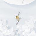 wholesale 925 Sterling Silver Sunstone & Cubic Zirconia Honeybee Sunflower Cross Pendant Necklace Gift for Women-0-3