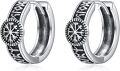 wholesale 925 Sterling Silver Viking Runes Wolf Huggie Earrings with Black Moon Phase and Triangular Design-0-0