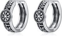 wholesale 925 Sterling Silver Viking Runes Wolf Huggie Earrings with Black Moon Phase and Triangular Design-Viking Runes Hoop Earrings