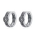 wholesale 925 Sterling Silver Viking Vegvisir Compass Rune Oxidized Hoop Earrings-0-0